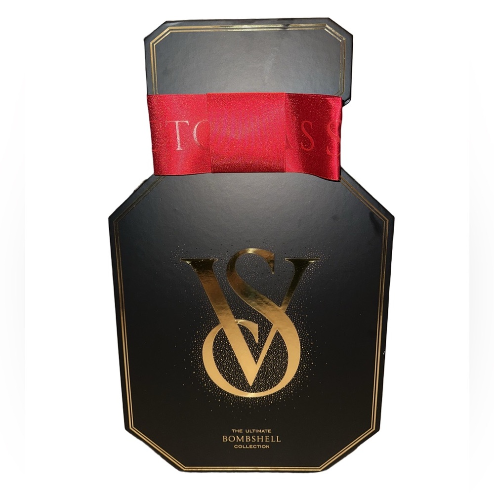Victoria's Secret Black and Gold Gift Box with Red Ribbon
